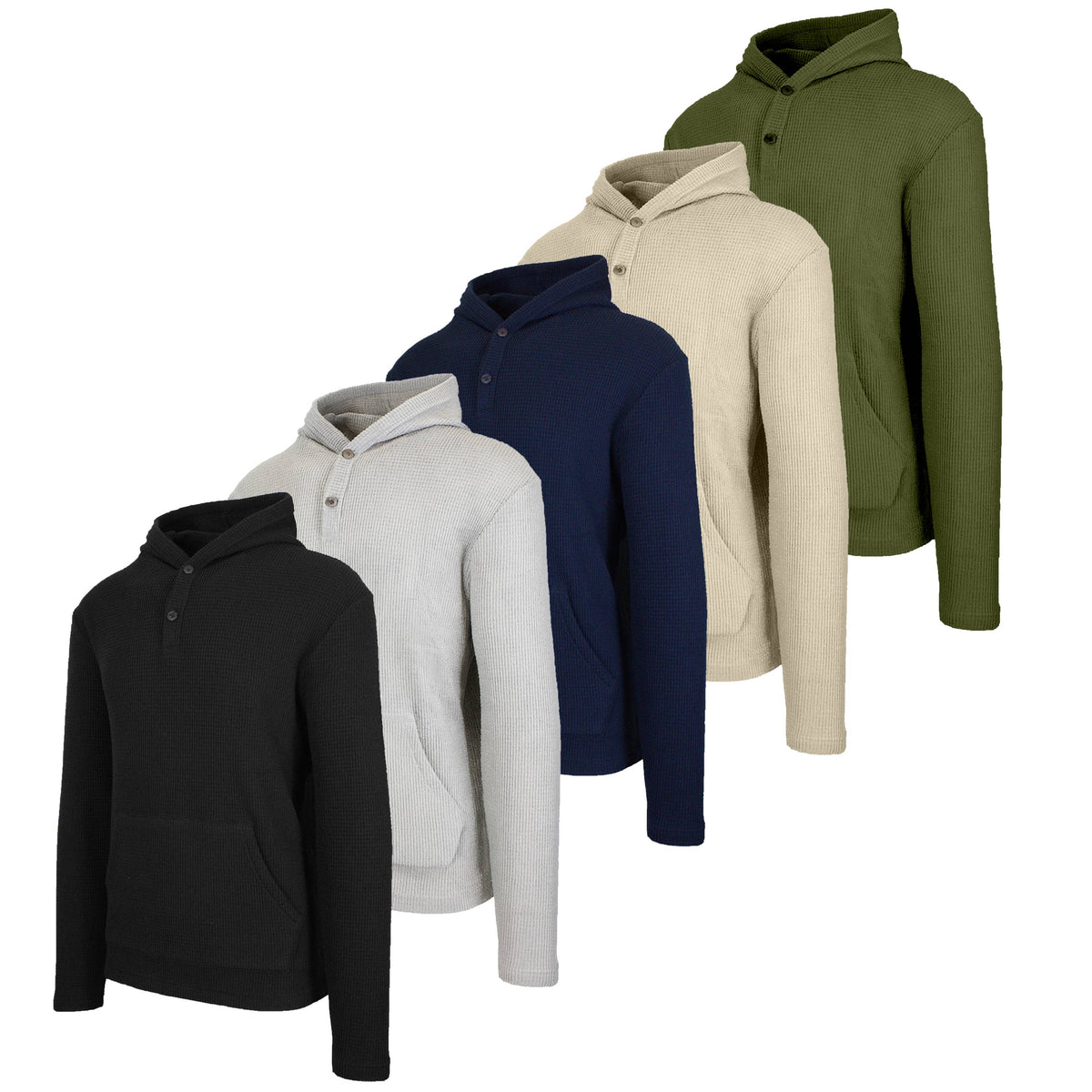 Men's Waffle-Knit Thermal Henley Pullover Hoodie (S-3XL)